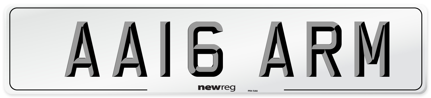 AA16 ARM Number Plate from New Reg